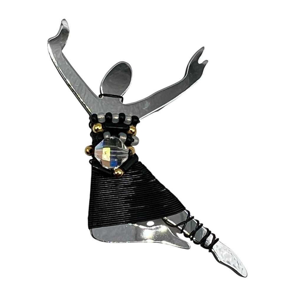 Liztech Ballerina Dancer Brooch Mirror Crystal Bead Jewelry